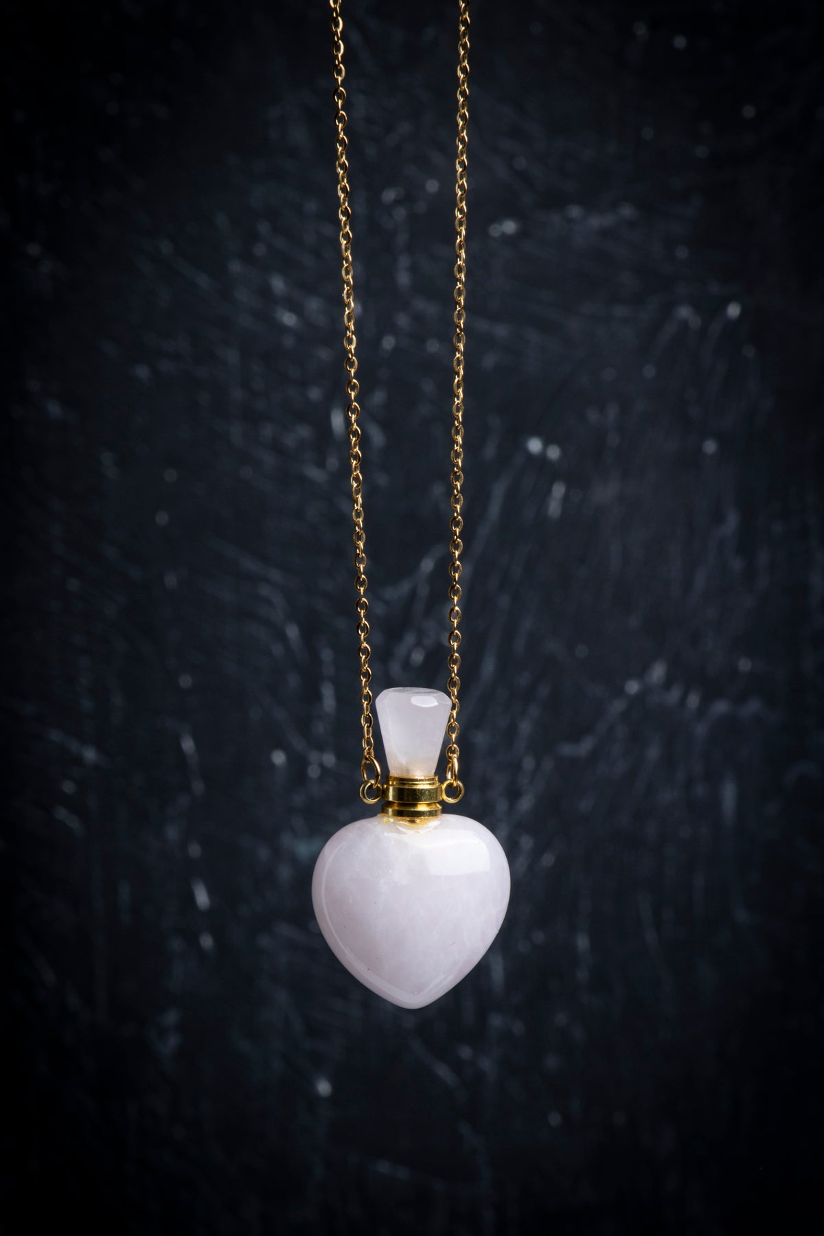 Sertifikalı Pembe Kuvars Doğal Taş Esans Şişesi Kolye