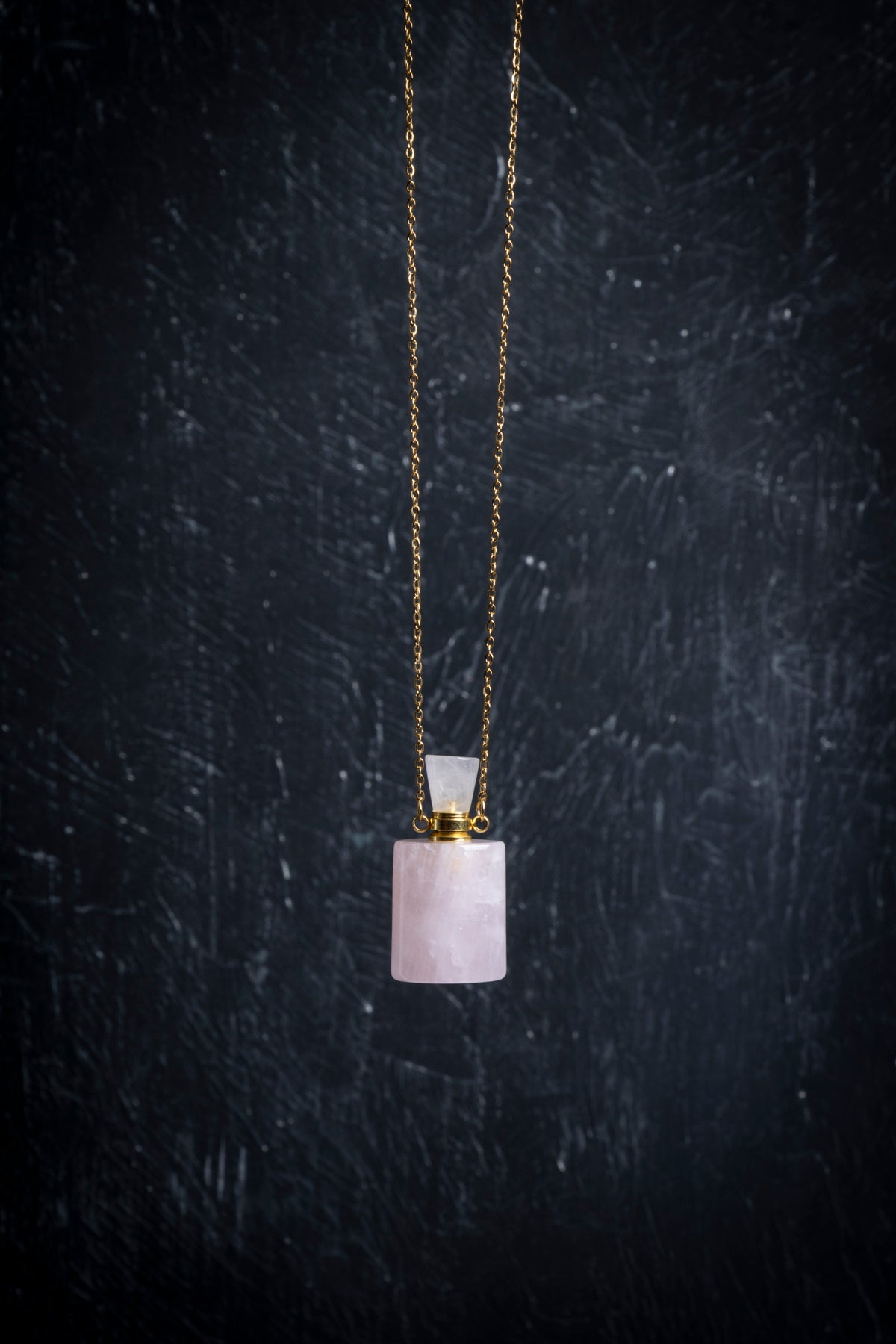 Sertifikalı Pembe Kuvars Doğal Taş Esans Şişesi Kolye