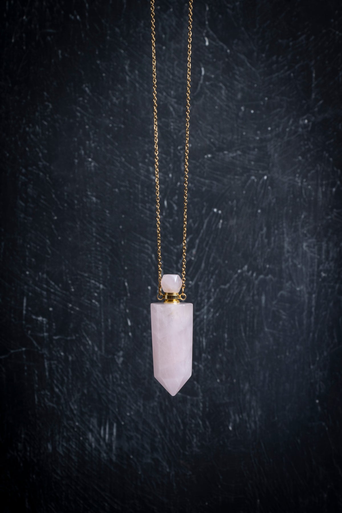 Sertifikalı Pembe Kuvars Doğal Taş Esans Şişesi Kolye