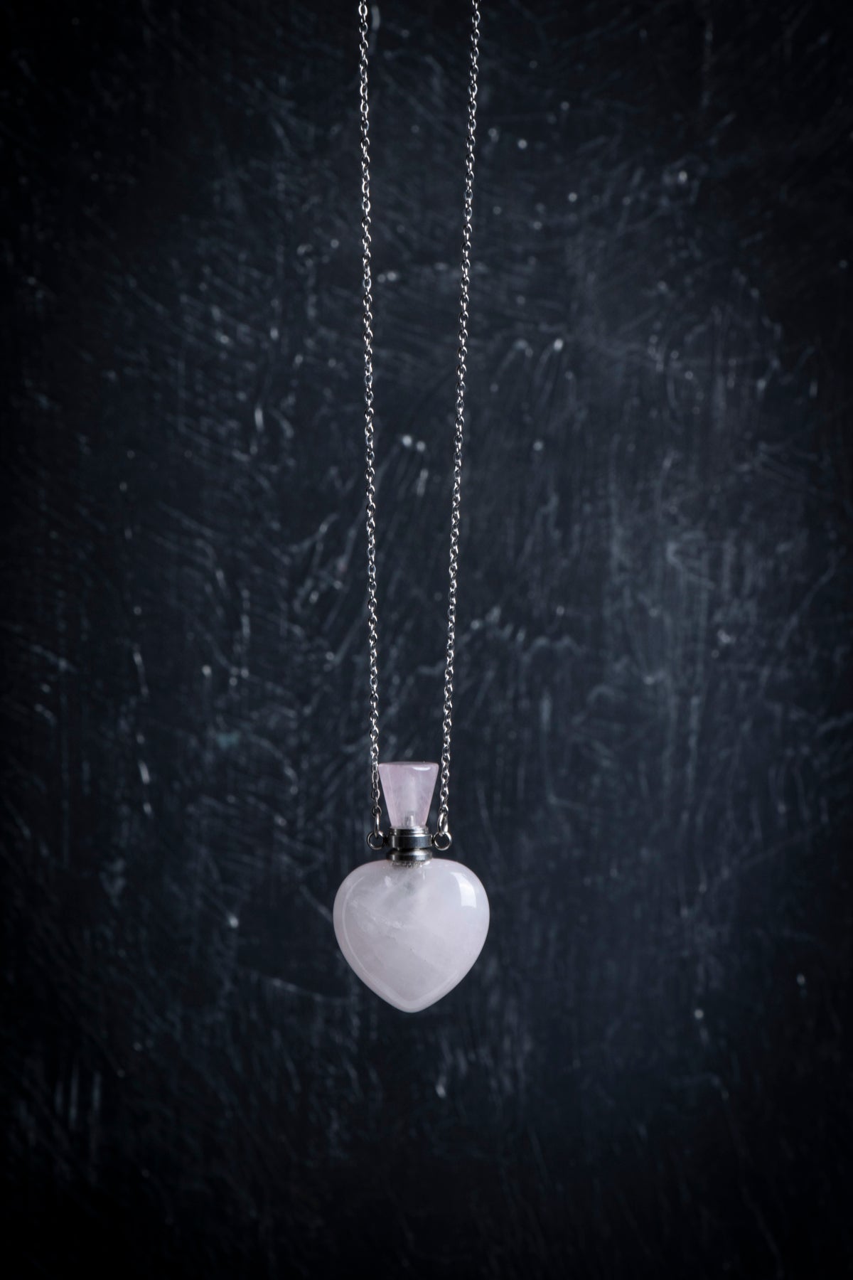 Sertifikalı Pembe Kuvars Doğal Taş Esans Şişesi Kolye