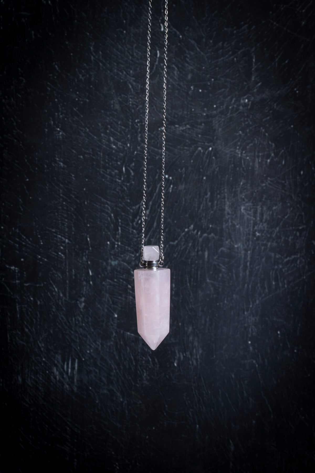 Sertifikalı Pembe Kuvars Doğal Taş Esans Şişesi Kolye