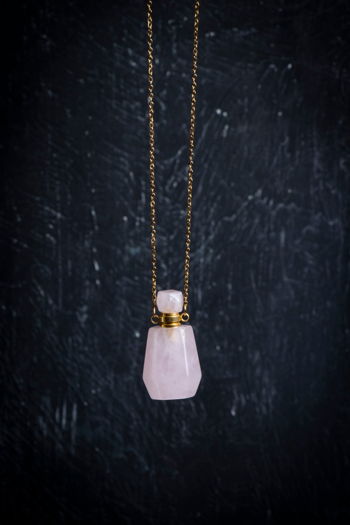 Sertifikalı Pembe Kuvars Doğal Taş Esans Şişesi Kolye