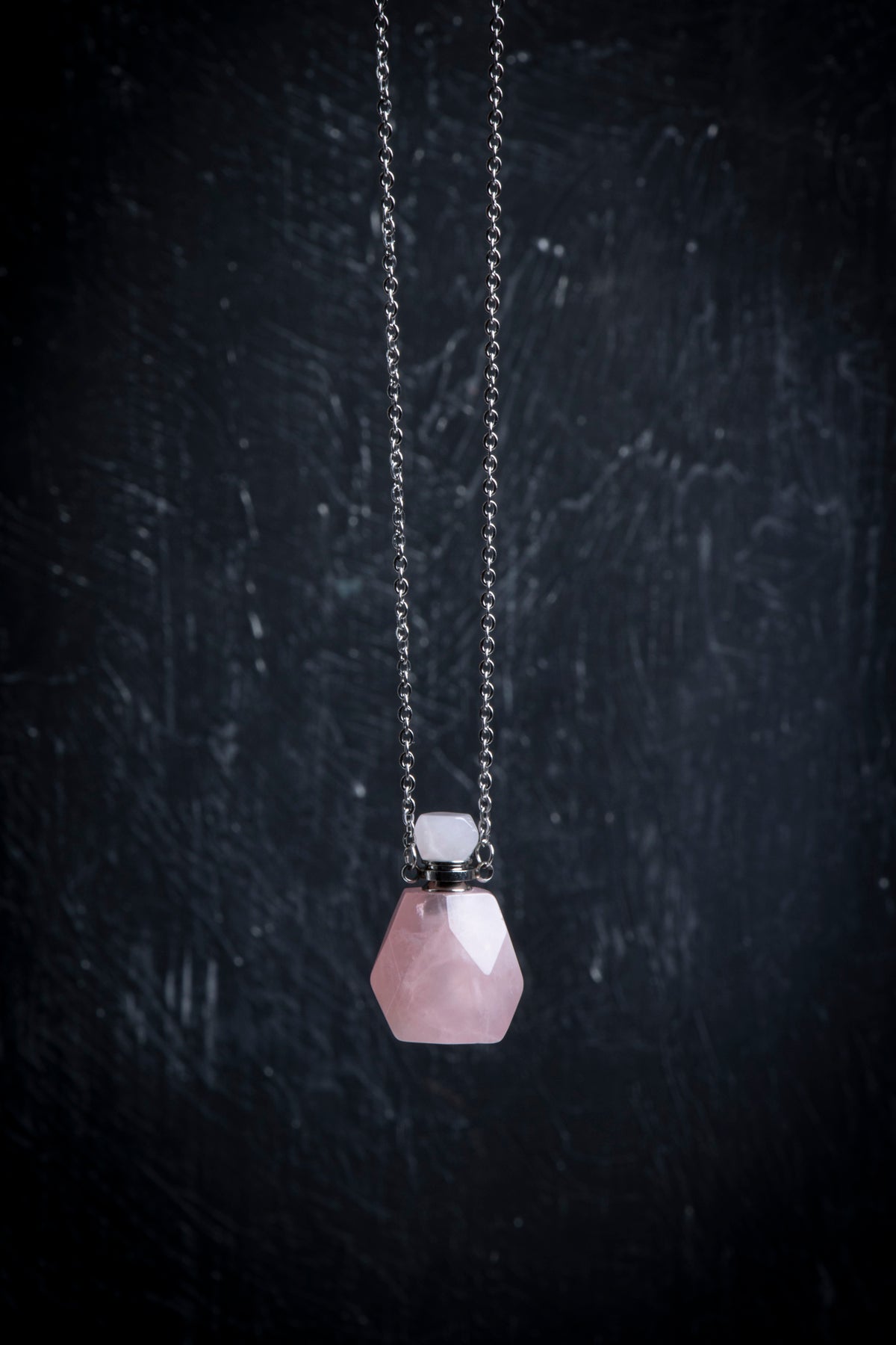 Sertifikalı Pembe Kuvars Doğal Taş Esans Şişesi Kolye