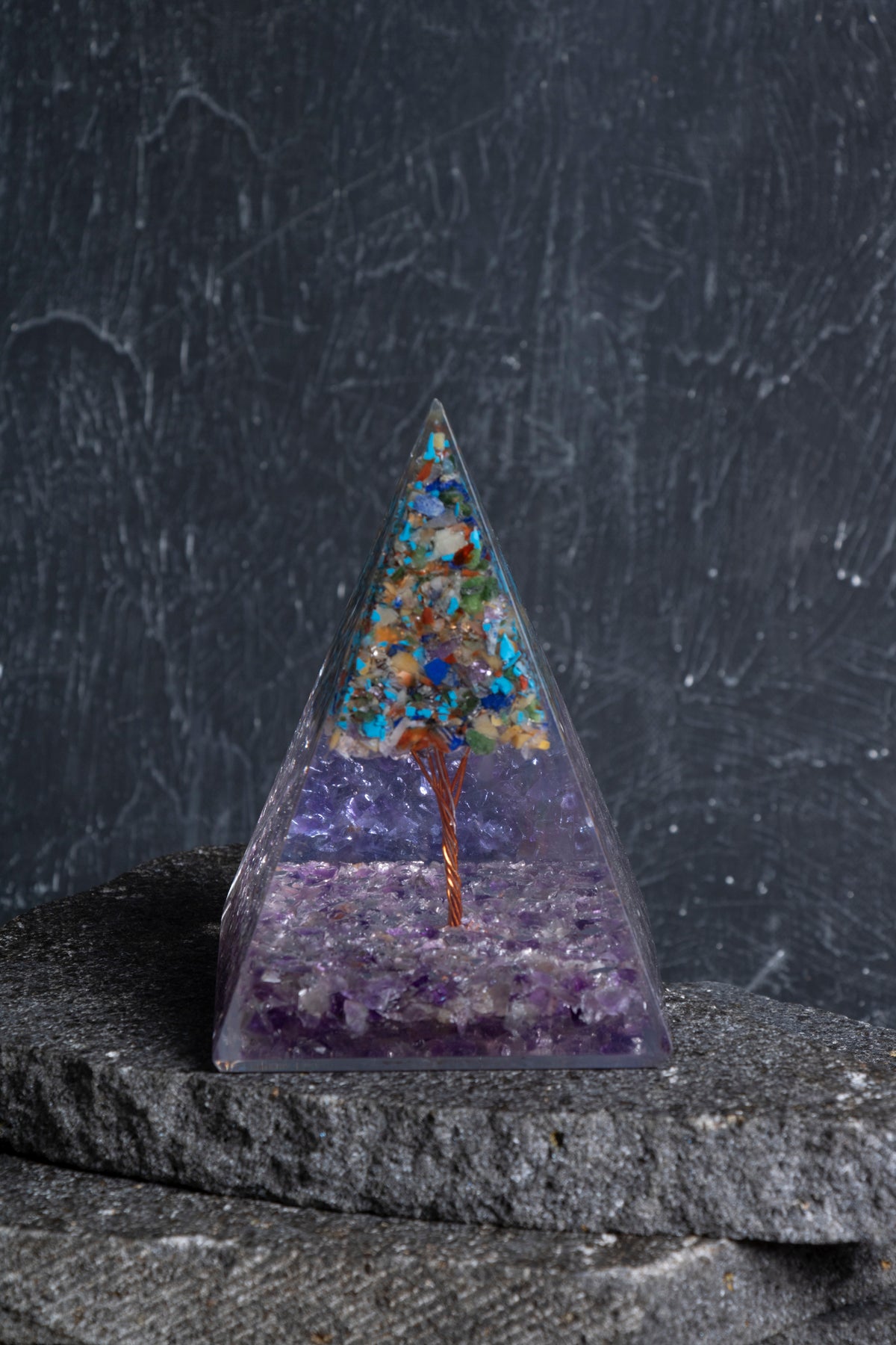 Sertifikalı Ametist & Genel Çakra Ağaçlı Piramit