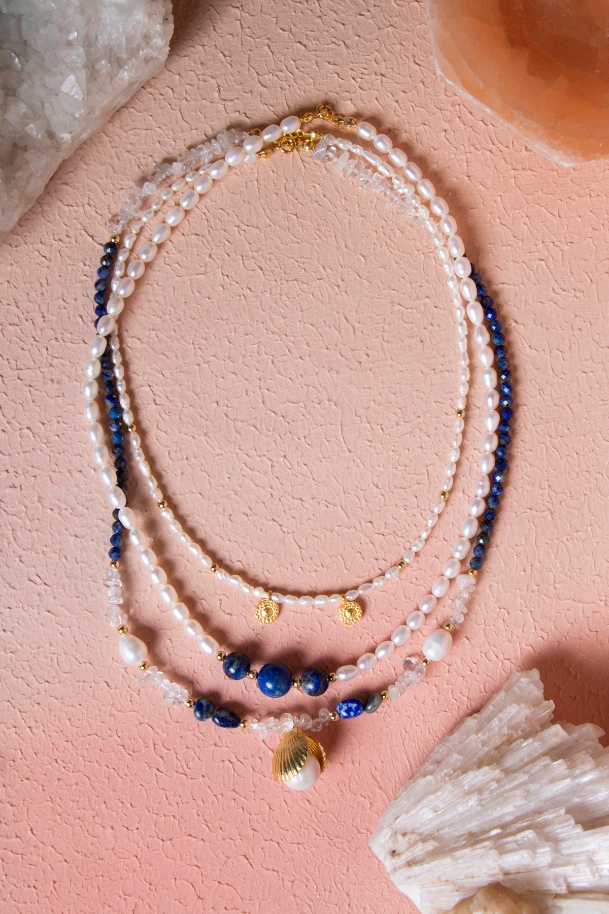 Sertifikalı İnci, Lapis Lazuli, Hematit Gümüş Aparatlı Doğal Taş Kolye (SK:018)