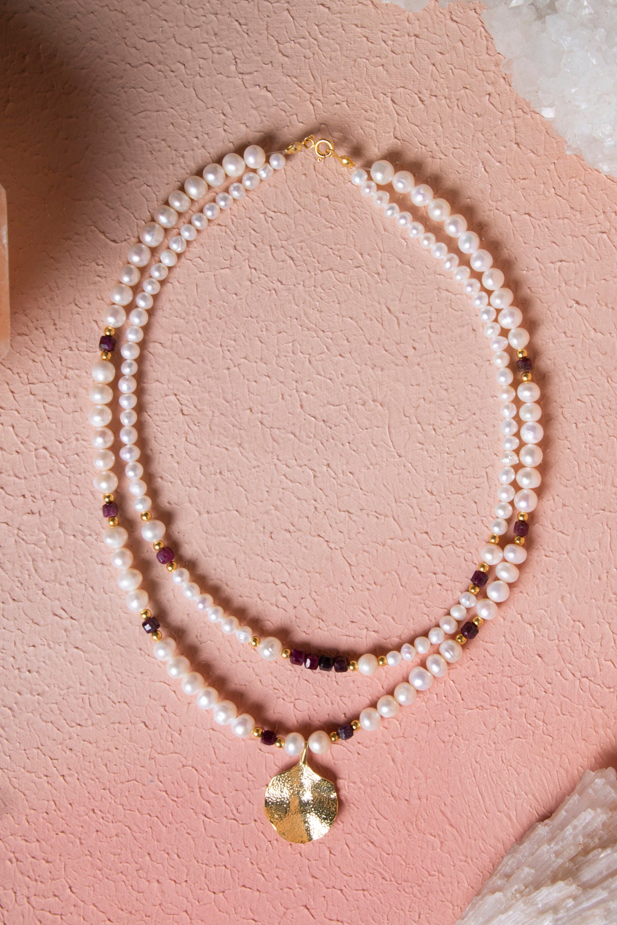 Sertifikalı İnci, Yakut, Hematit Gümüş Aparatlı Doğal Taş Kolye (SK:019)