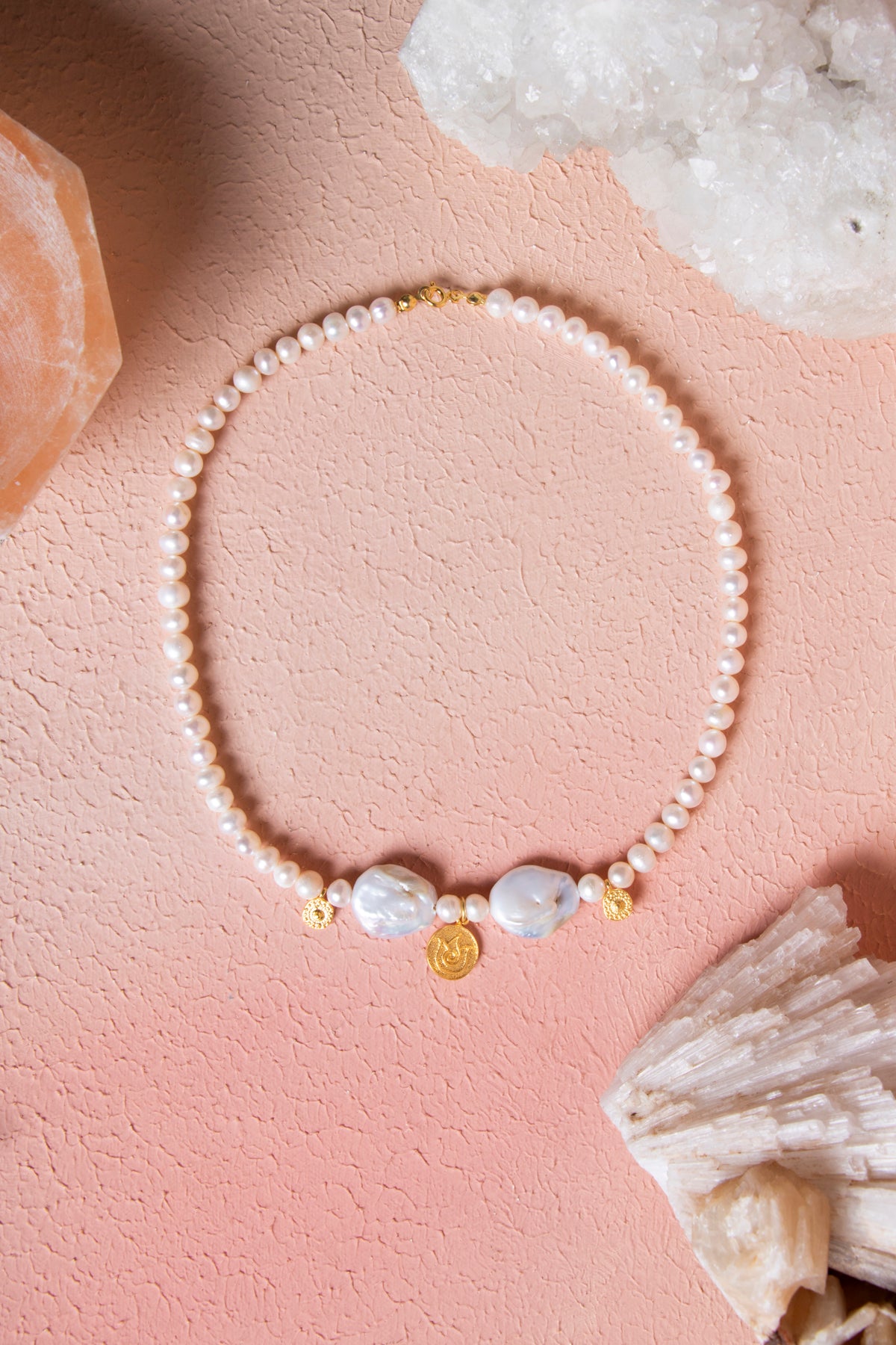 Sertifikalı İnci Gümüş Lale Aparatlı Doğal Taş Kolye (SK:021)