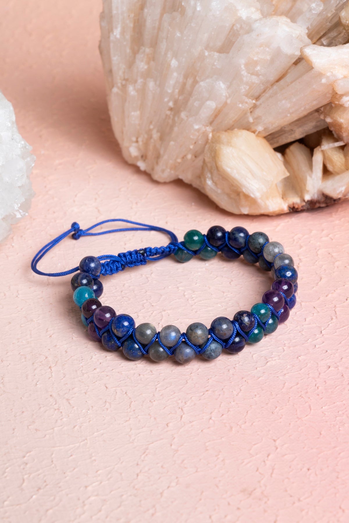 Sertifikalı Üçüncü Göz Çakra Çift Sıra Doğal Taş Makrome Bileklik