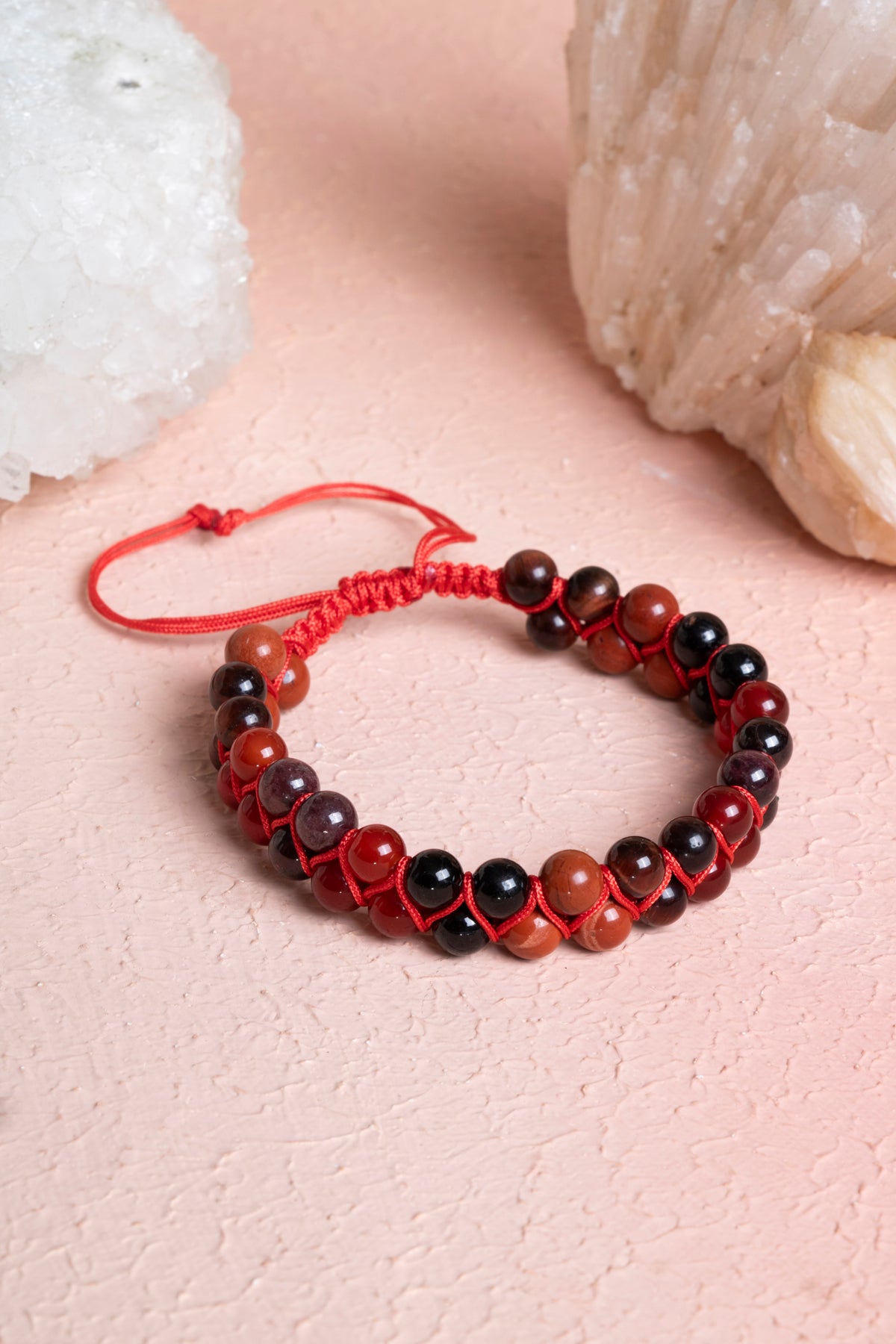 Sertifikalı Kök Çakra Çift Sıra Doğal Taş Makrome Bileklik