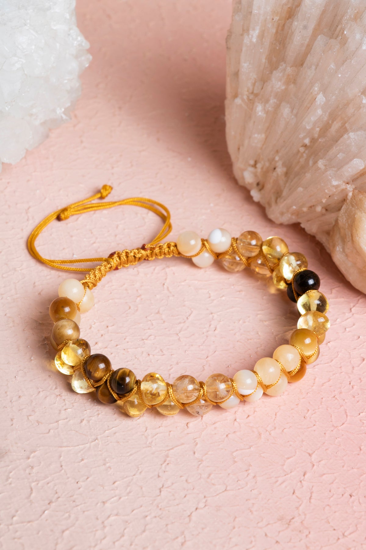 Sertifikalı Solar Plexus Çakrası Çift Sıra Doğal Taş Makrome Bileklik