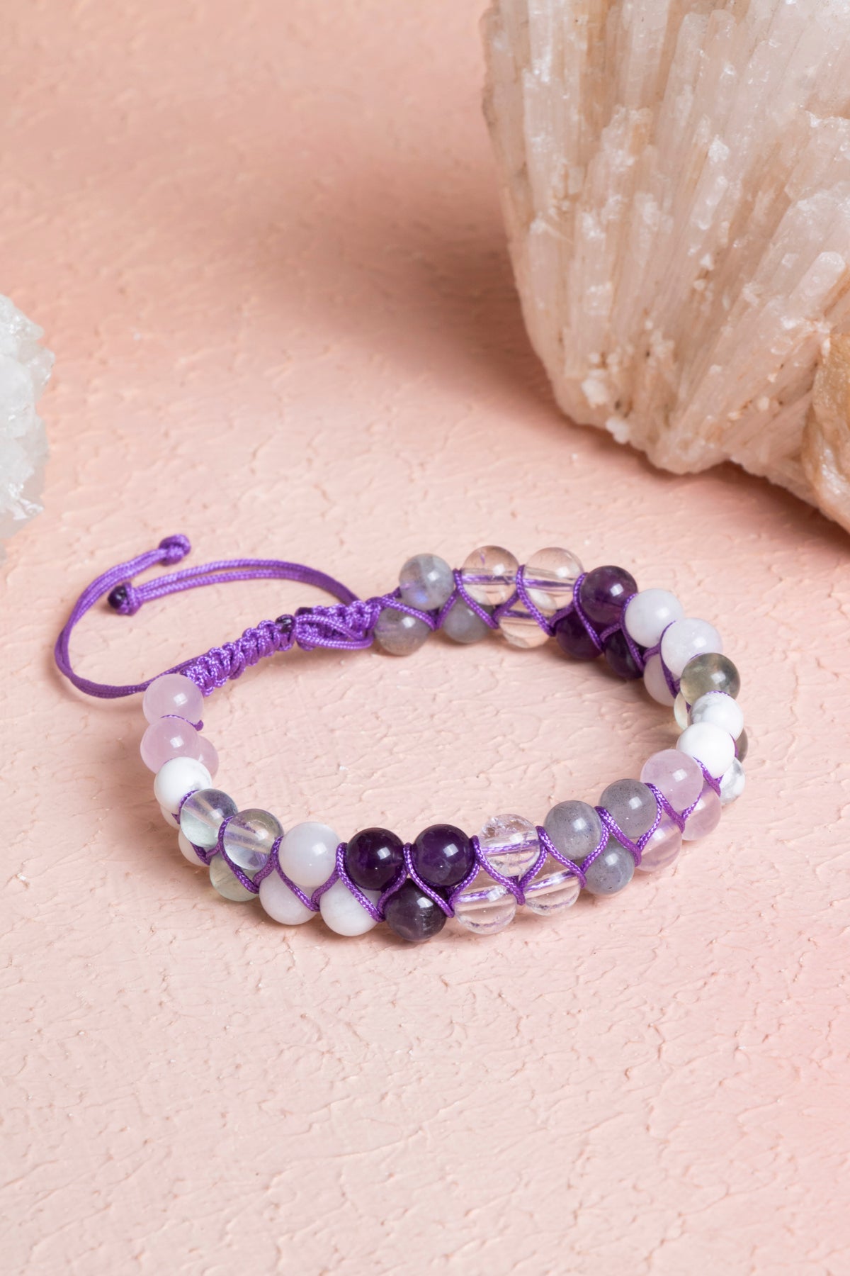 Sertifikalı Taç Çakra Çift Sıra Doğal Taş Makrome Bileklik