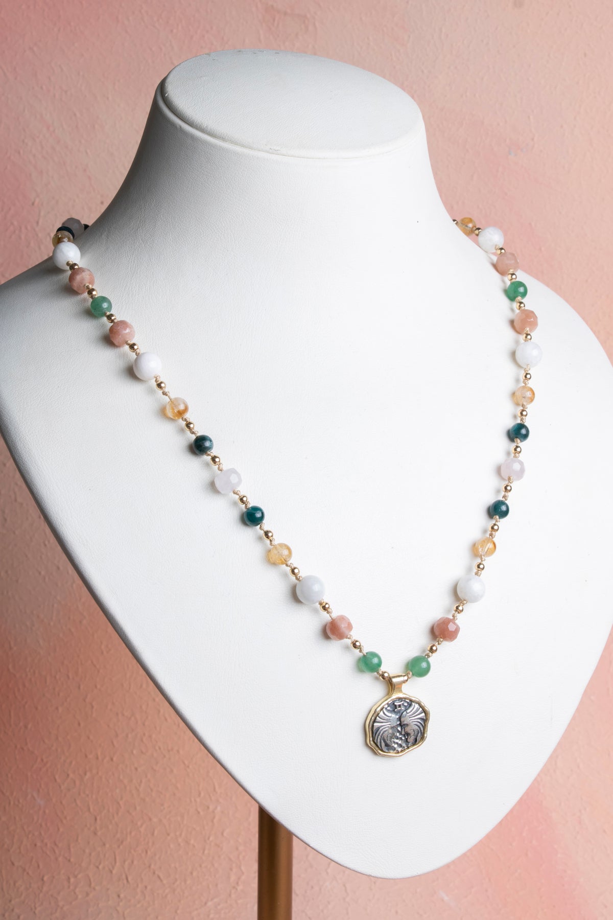 Sertifikalı İkizler Burcu Doğal Taş Makrome Kolye