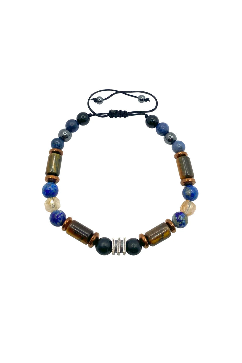 Erkek Başarı Kariyer Cesaret Bilekliği Shungite (Şungit) - Sodalit - Hematit - Lapis - Dumortierit - Kaplan Gözü - Sitrin