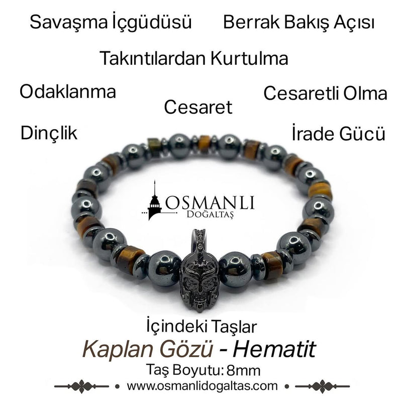 Sertifikalı Hakiki Orijinal Kaplan Gözü - Hematit 8mm Gladyatör Aparatlı Misinalı Doğal Taş Bileklik