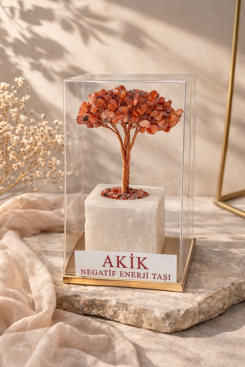 Akik Doğal Taş Ağacı ve Selenit Taban
