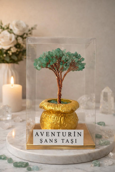 Aventurin Ağaç Altın Renk Saksı