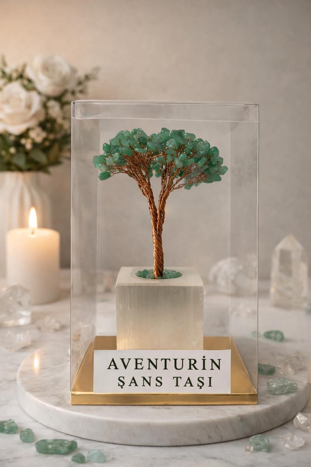Yeşil Aventurin Ağaç Selenit Taban