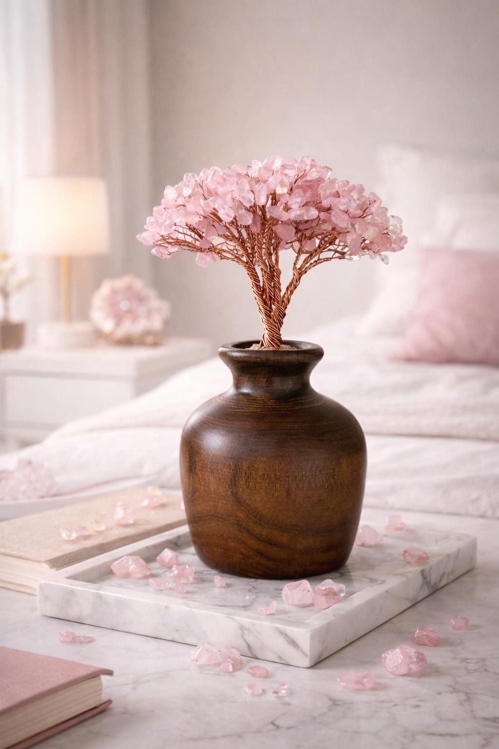 Pembe Kuvars Hayat Ağacı Ahşap Görünümlü