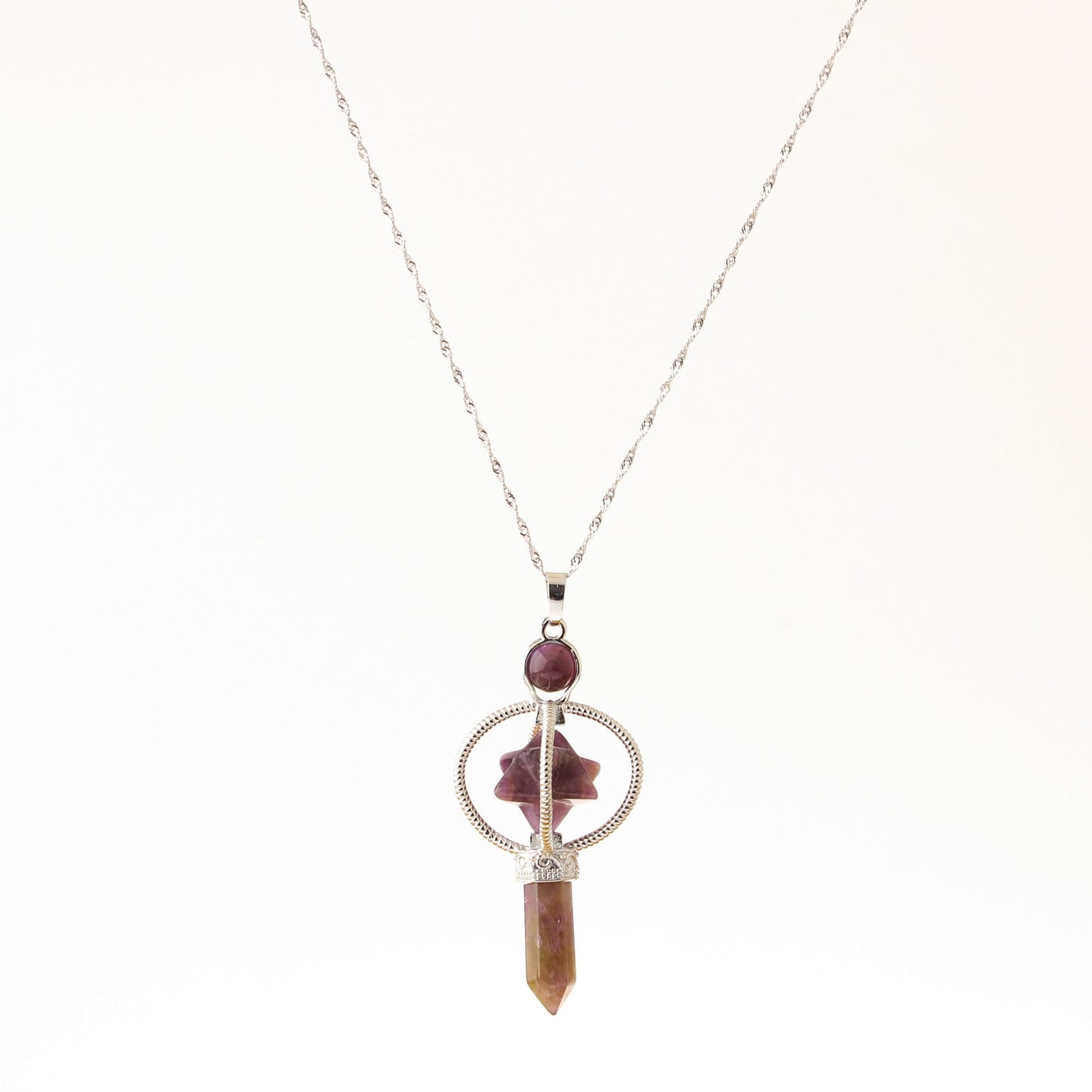 Ametist Doğal Taş Markapon Yıldızlı Kolye, Gümüş Zincir