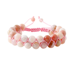 Opal Pembe 8mm Çift Sıra Makrome Doğal Taş Bileklik