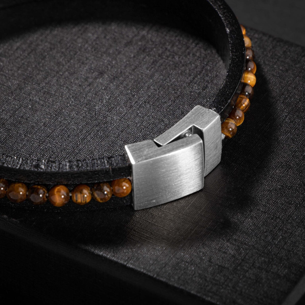 Kaplan Gözü Doğal Taş Deri Erkek Tasarım Bileklik