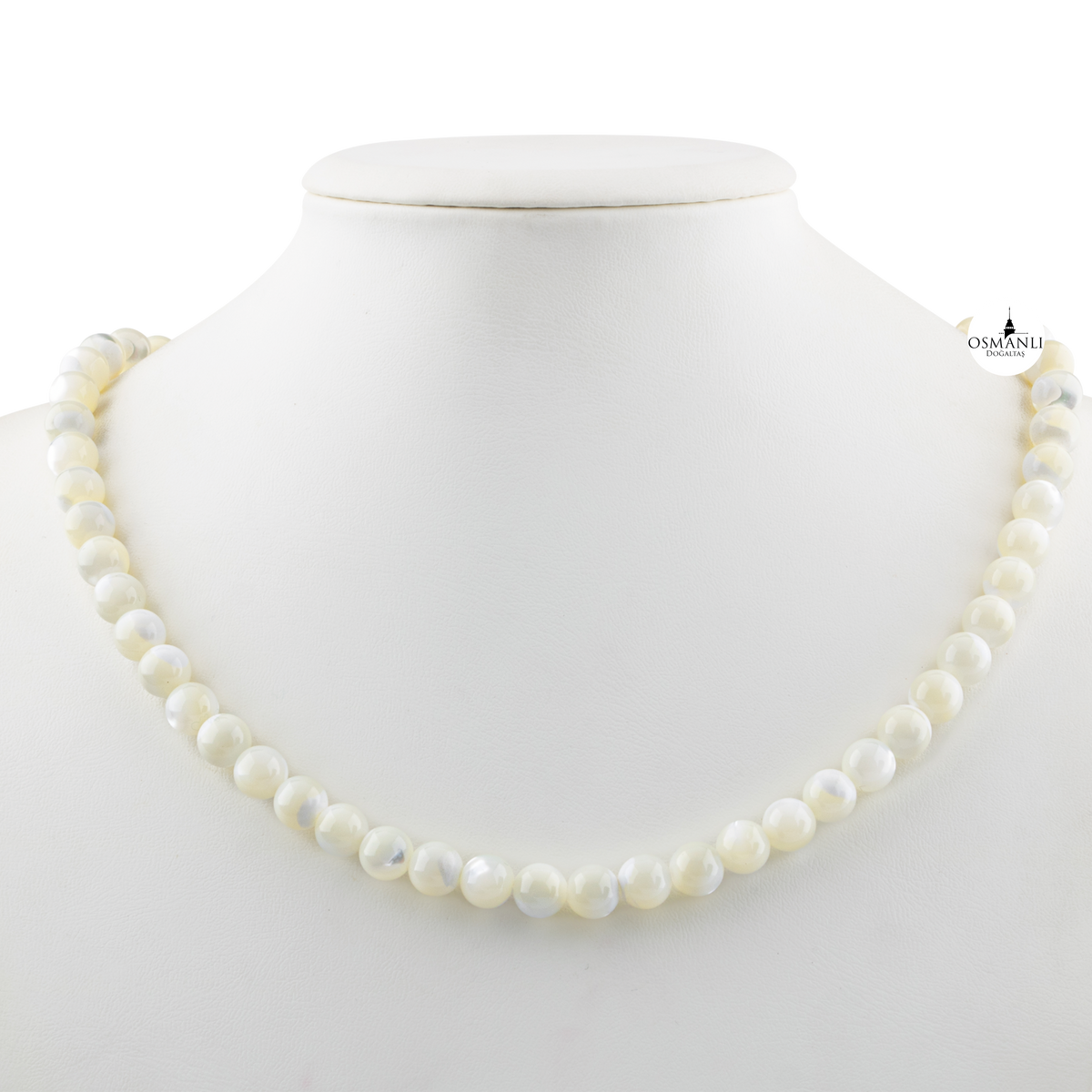 Beyaz Sedef 8 mm Dizi Doğal Taş Kolye