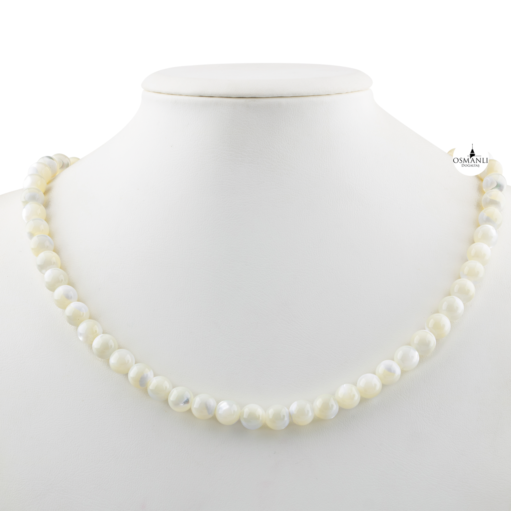 Beyaz Sedef 8 mm Dizi Doğal Taş Kolye