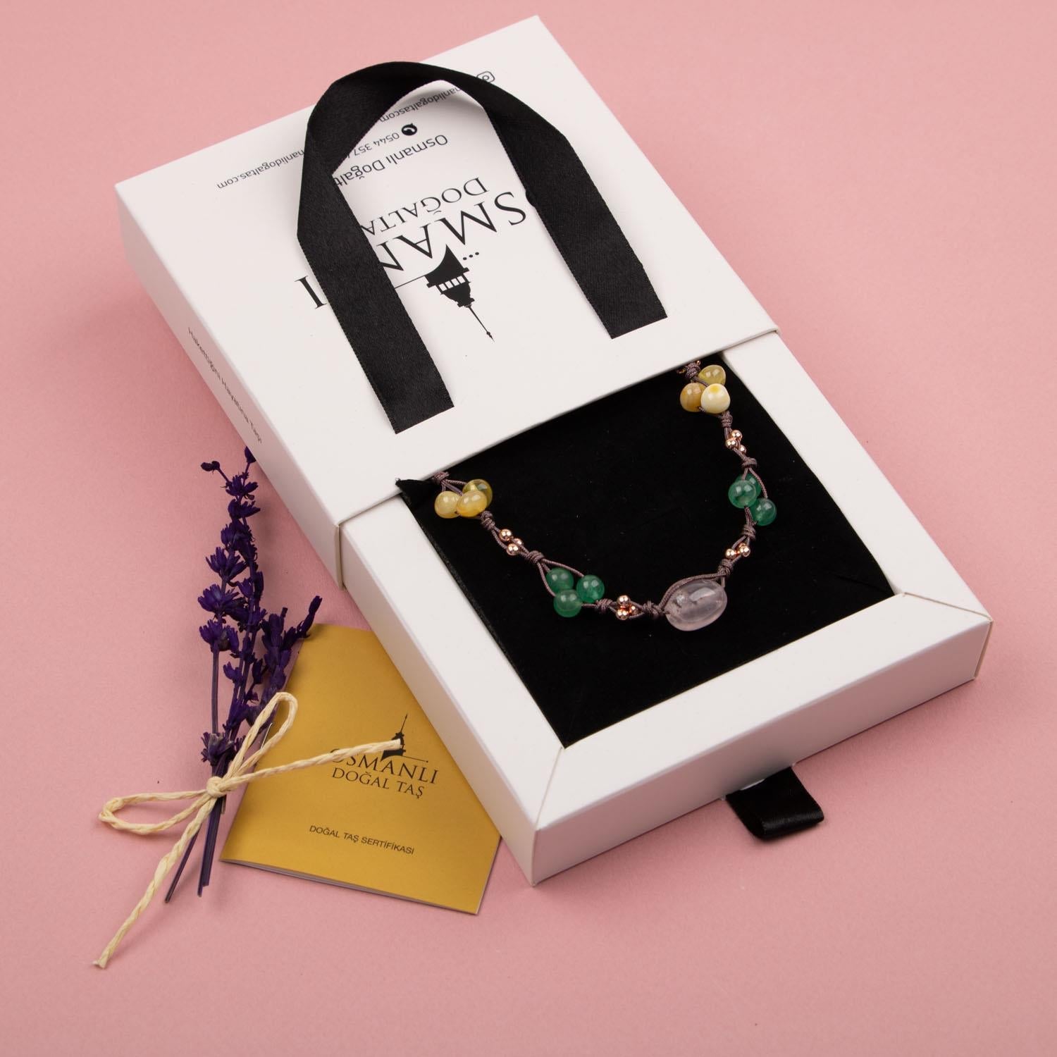 Anne Kolye Doğal Taş Rodonit-Selenit-Hematit-Kalsit-Kaplan Gözü-Sitrin-Ametist-Yeşim-Kehribar-Aventurin-Kristal Kuvars-Zebercet-Pembe Kuvars