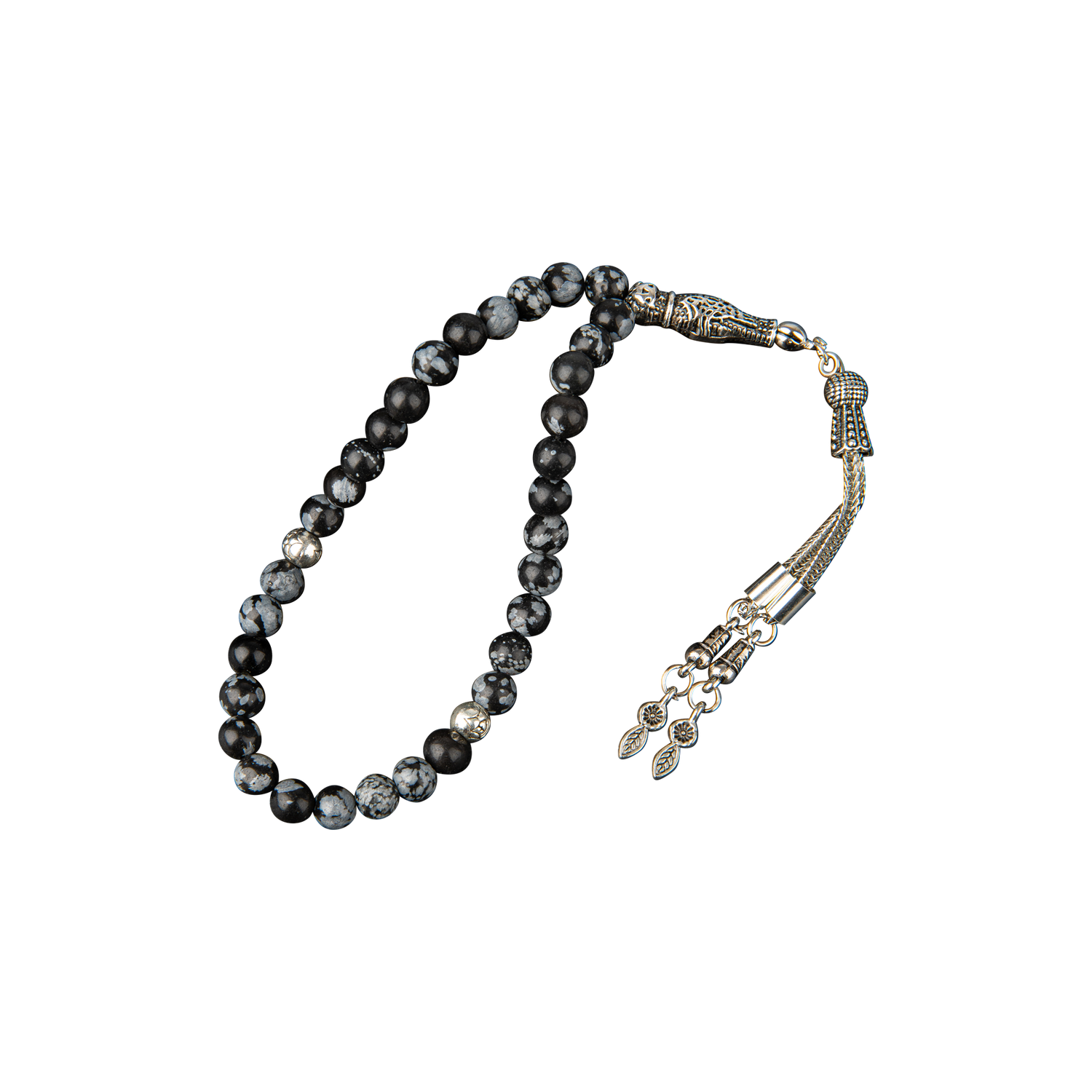 Karlı Obsidyen Doğal Taş Tesbih 33lük - 6mm