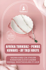 Afrika Turkuaz-Pembe Kuvars-Ay Taşı Doğal Taş Kolye