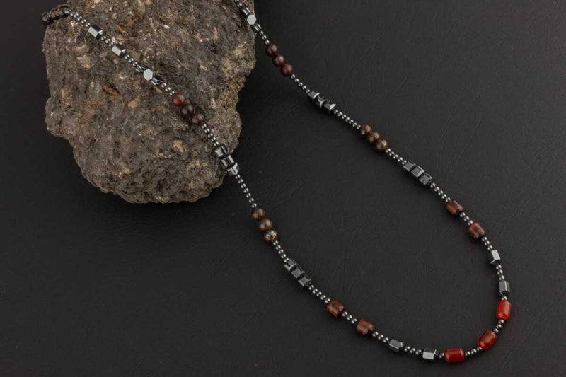 Akik-Kaplan Gözü-Bronzit-Jasper-Kuvars-Lal-Pirit-Obsidyen Doğal Taş Erkek Kolye