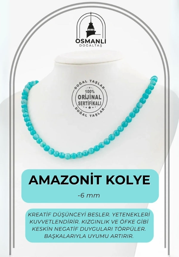 Amazonit 6 mm Dizi Doğal Taş Kolye