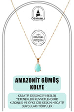 Amazonit Doğal Taş Gümüş Kolye, Gümüş Sarı Zincir