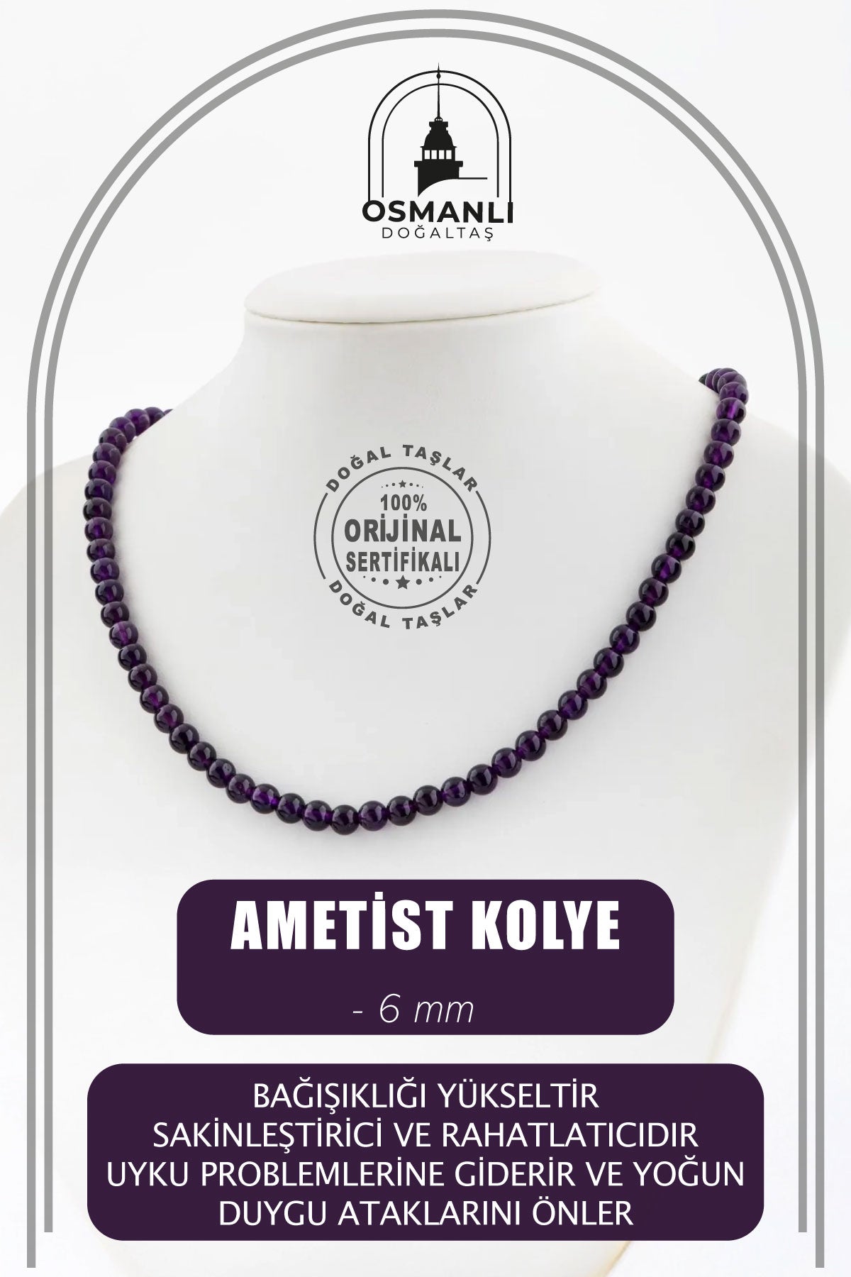 Ametist 6 mm Dizi Doğal Taş Kolye