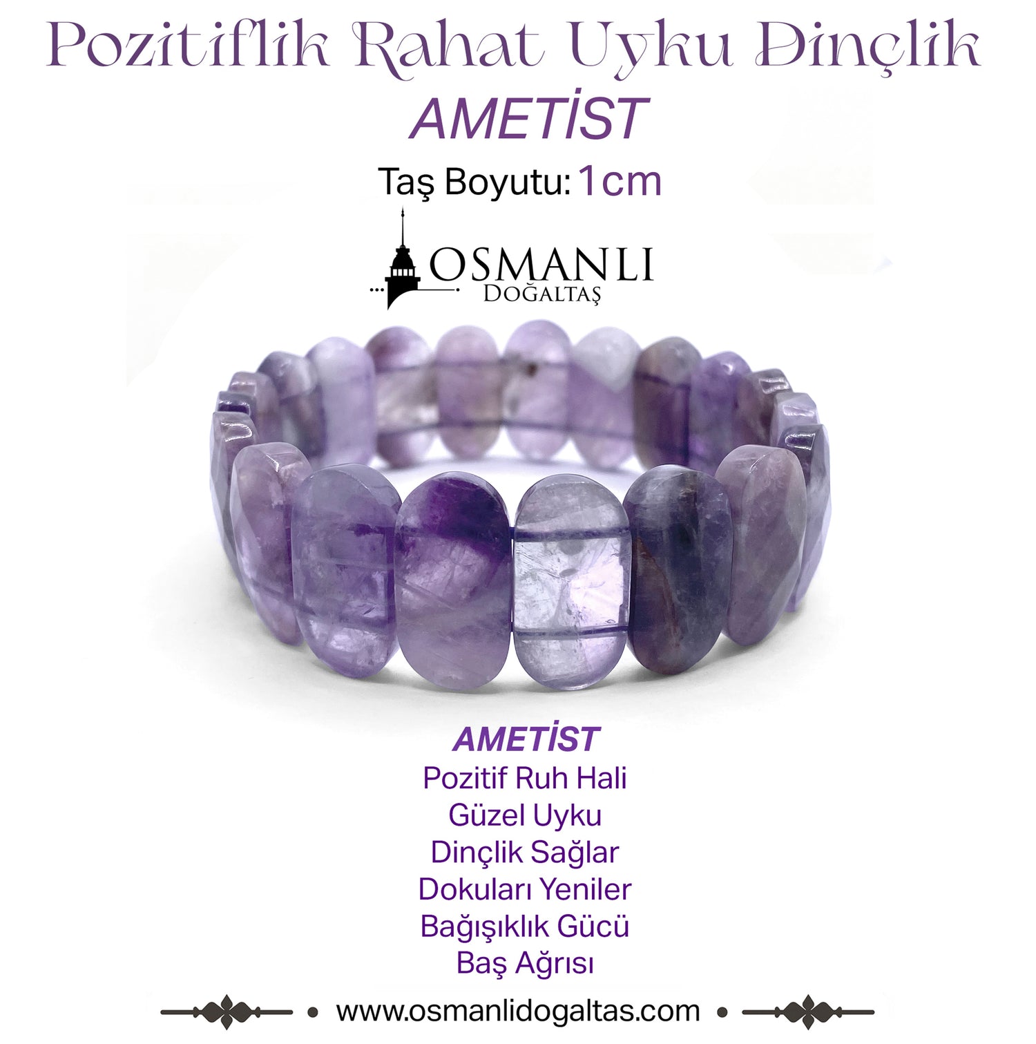 Ametist Doğal Taş Geniş Kesim Roleks Bileklik