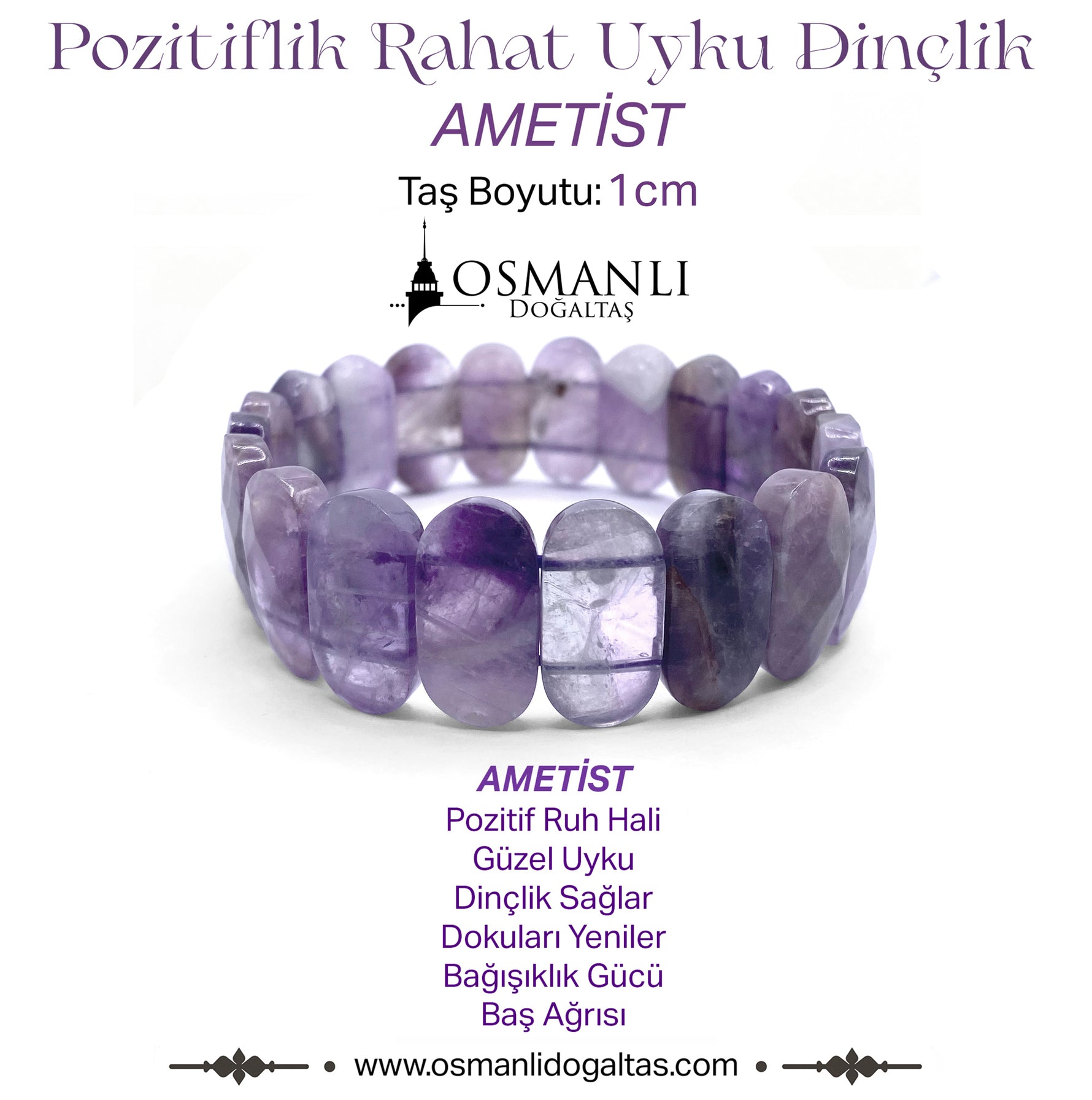 Ametist Doğal Taş Geniş Kesim Roleks Bileklik