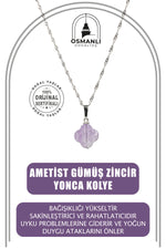 Ametist Doğal Taş Gümüş Zincir Yonca Kolye