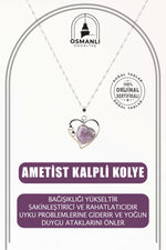 Ametist Doğal Taş Kalpli Kolye, Gümüş Zincir
