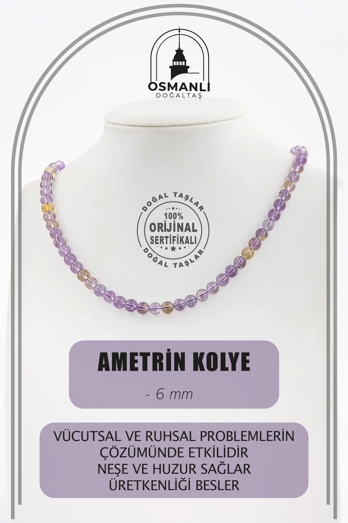 Ametrin 6 mm Dizi Doğal Taş Kolye