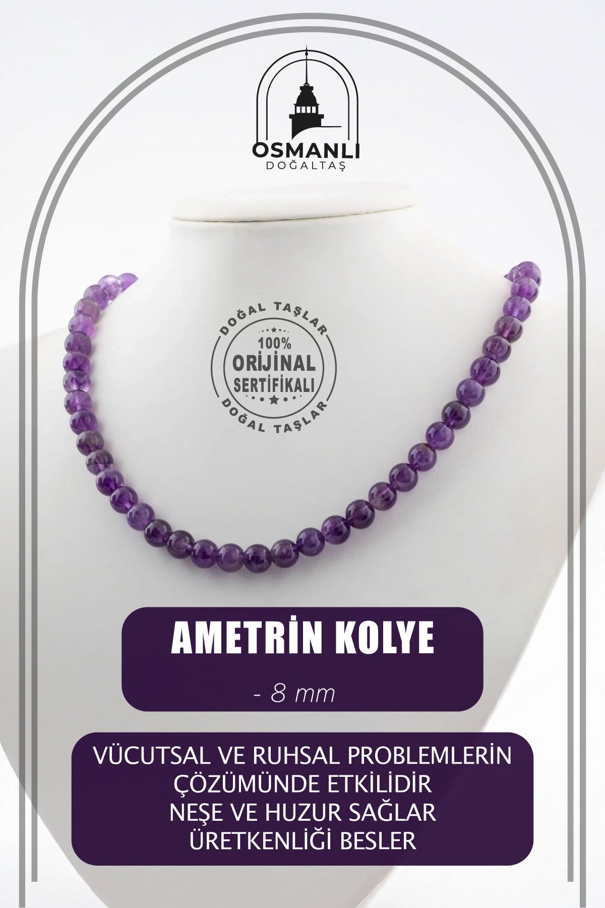 Ametrin 8 mm Dizi Doğal Taş Kolye