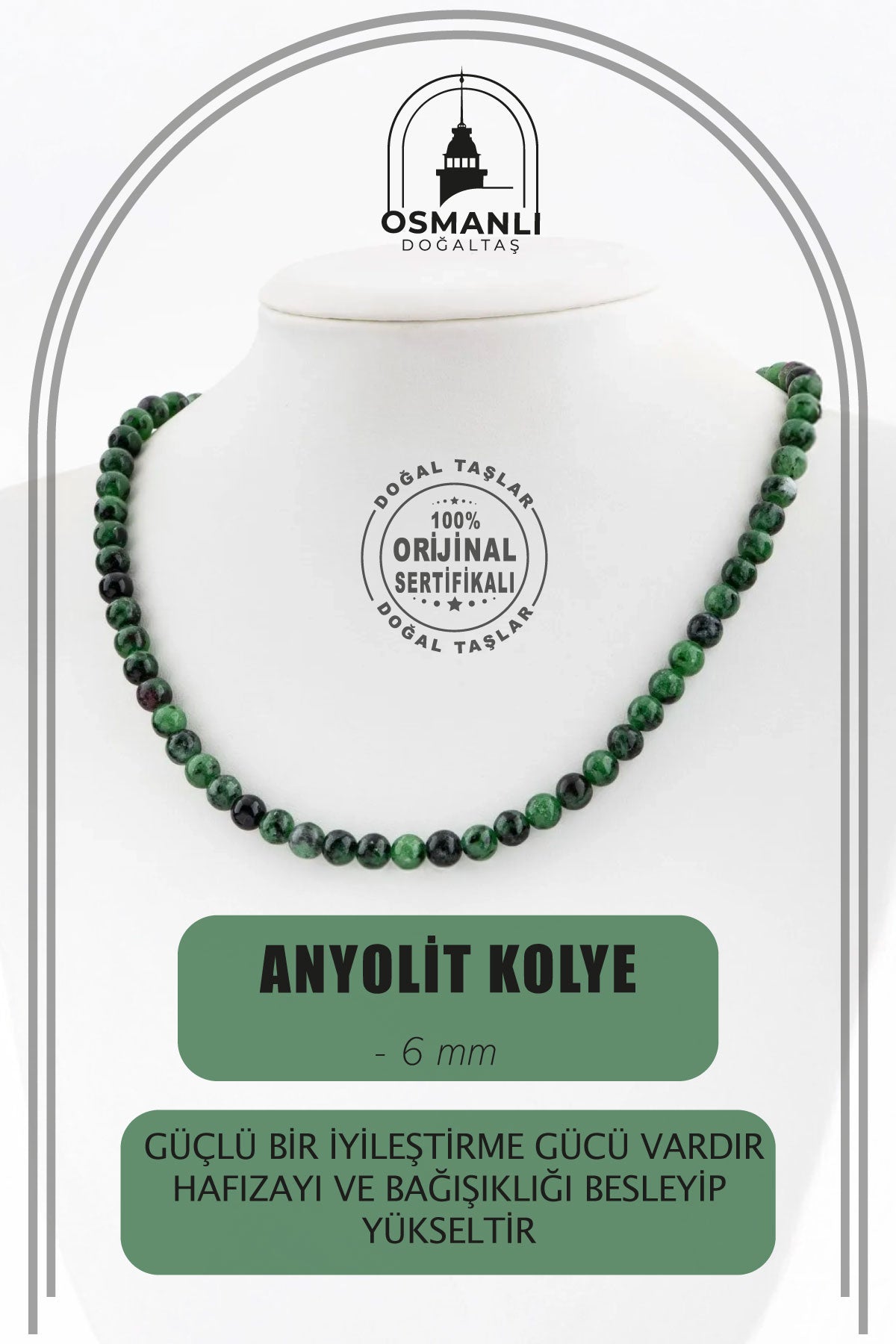 Anyolit 6 mm Dizi Doğal Taş Kolye