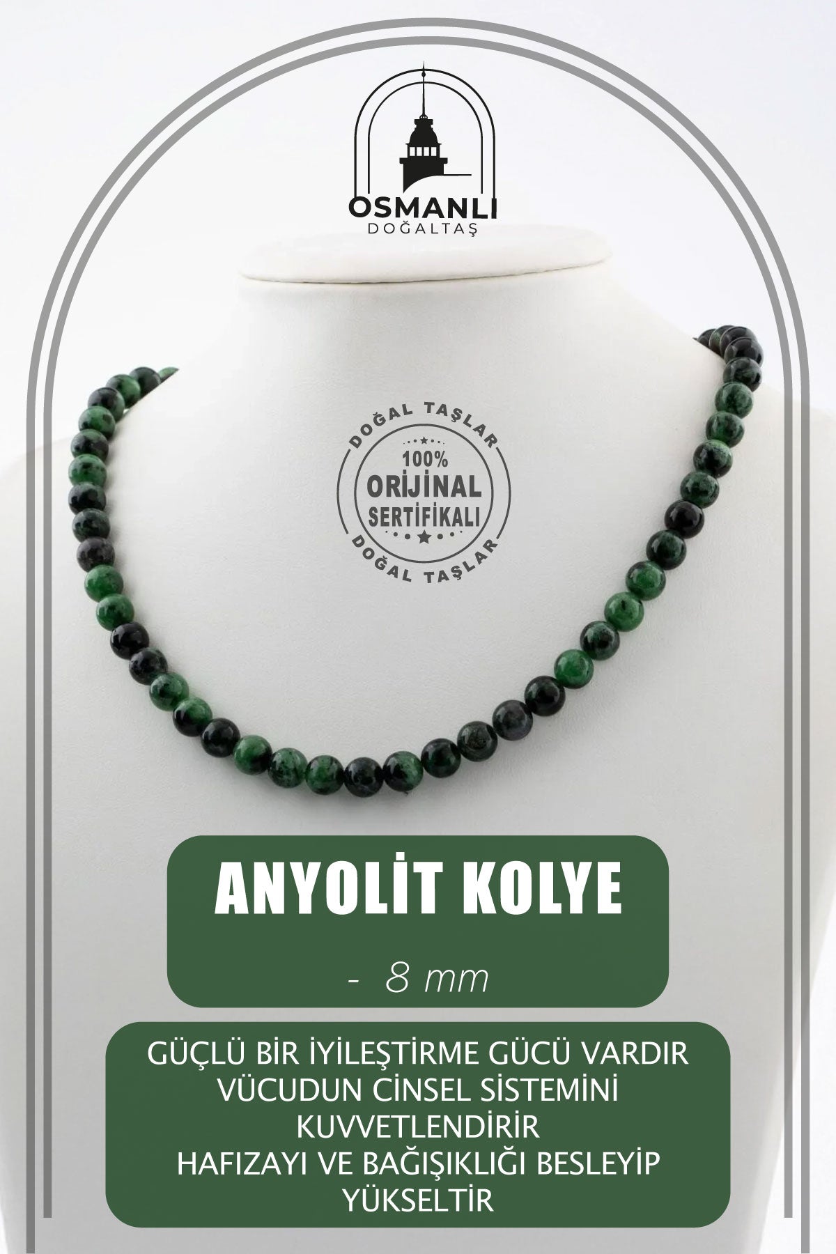 Anyolit 8 mm Dizi Doğal Taş Kolye