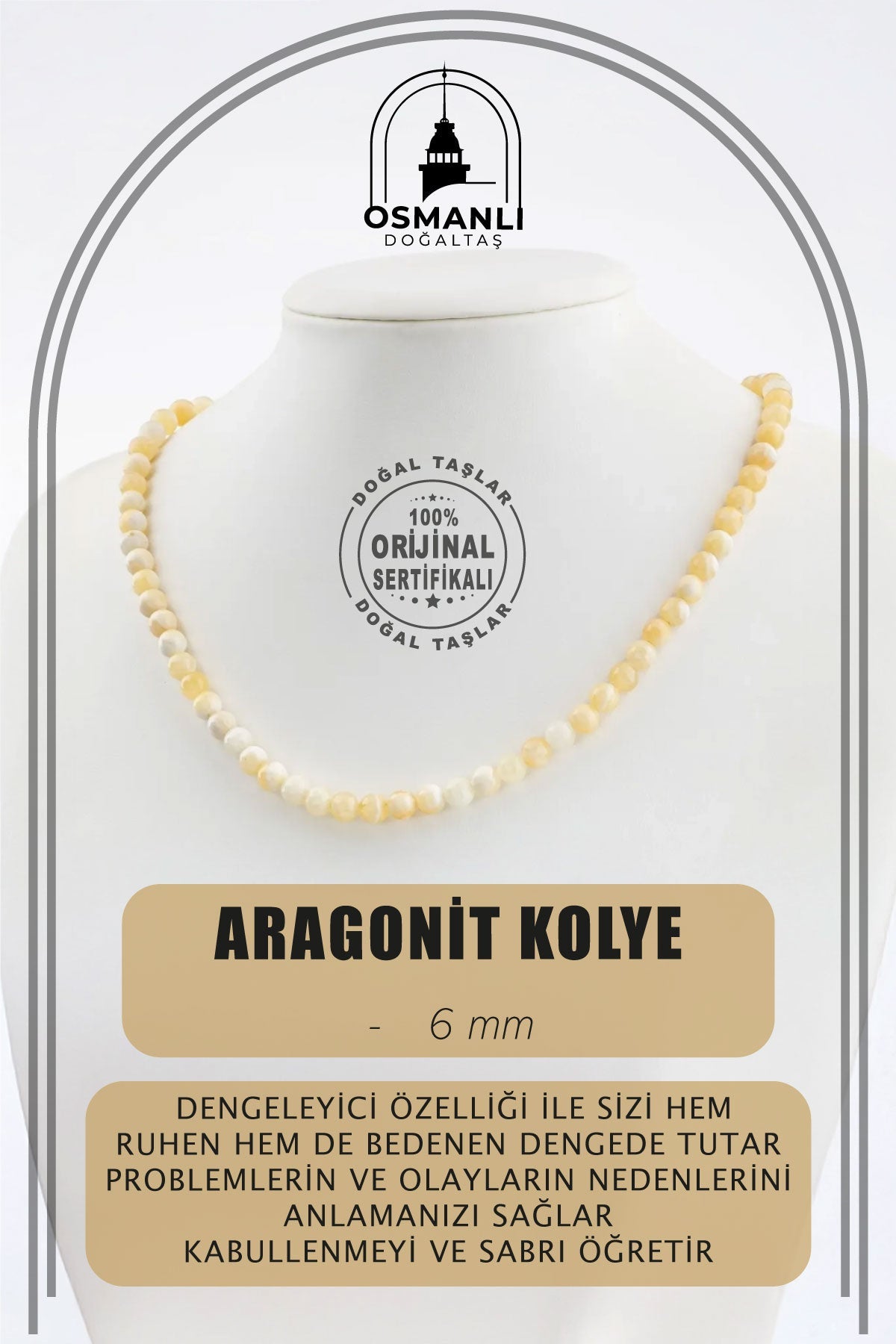 Aragonit 6 mm Dizi Doğal Taş Kolye