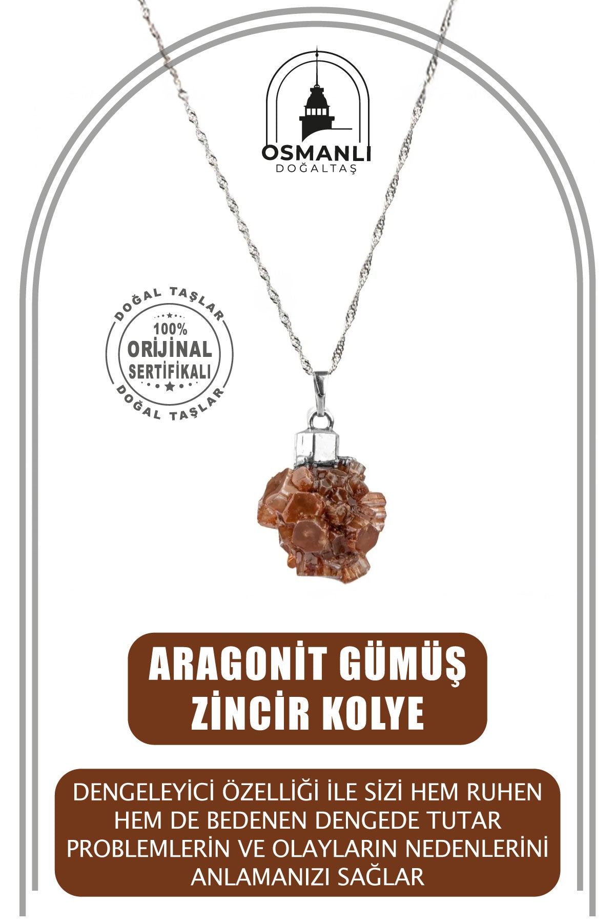 Aragonit Doğal Taş Gümüş Zincir Kolye