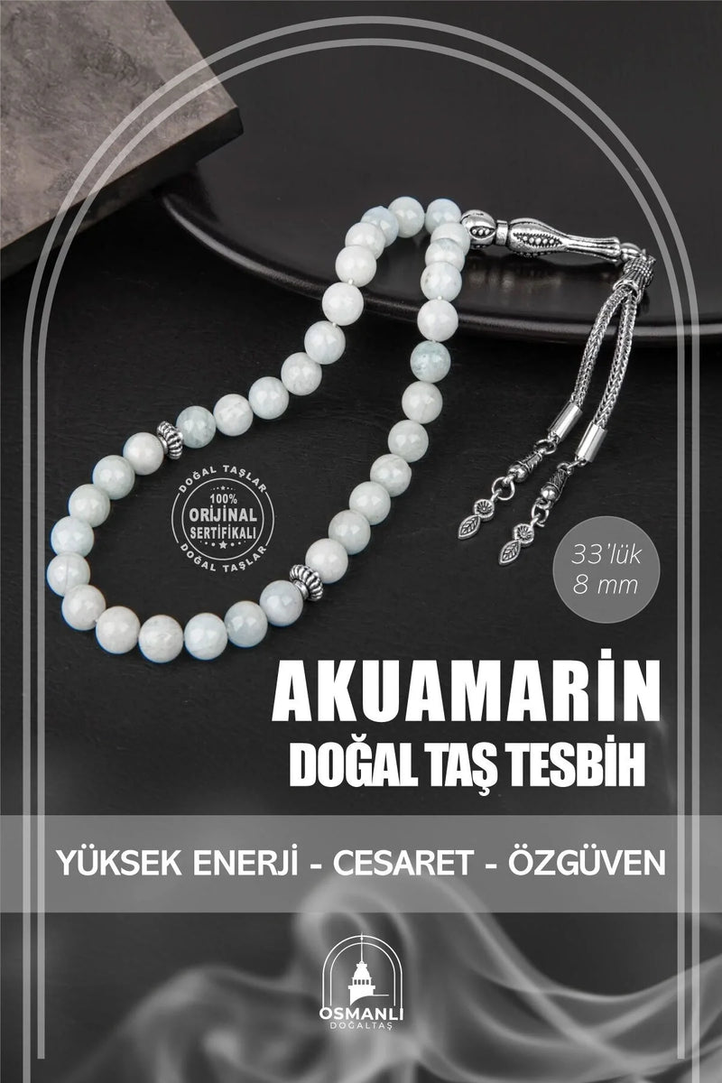 Akuamarin Doğal Taş Tesbih 33lük - 8mm