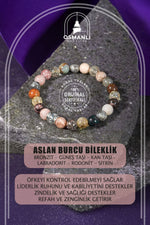 Aslan Burcu Bileklik Bronzit, Güneş Taşı, Kan Taşı, Labradorit, Rodonit, Sitrin
