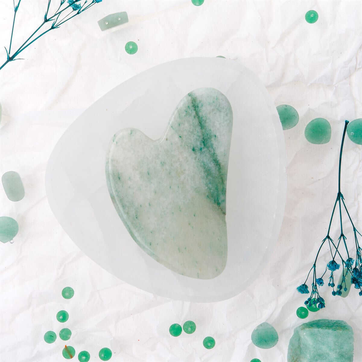 Aventurin Taşı Gua Sha Yüz Masaj Taşı Kalpli