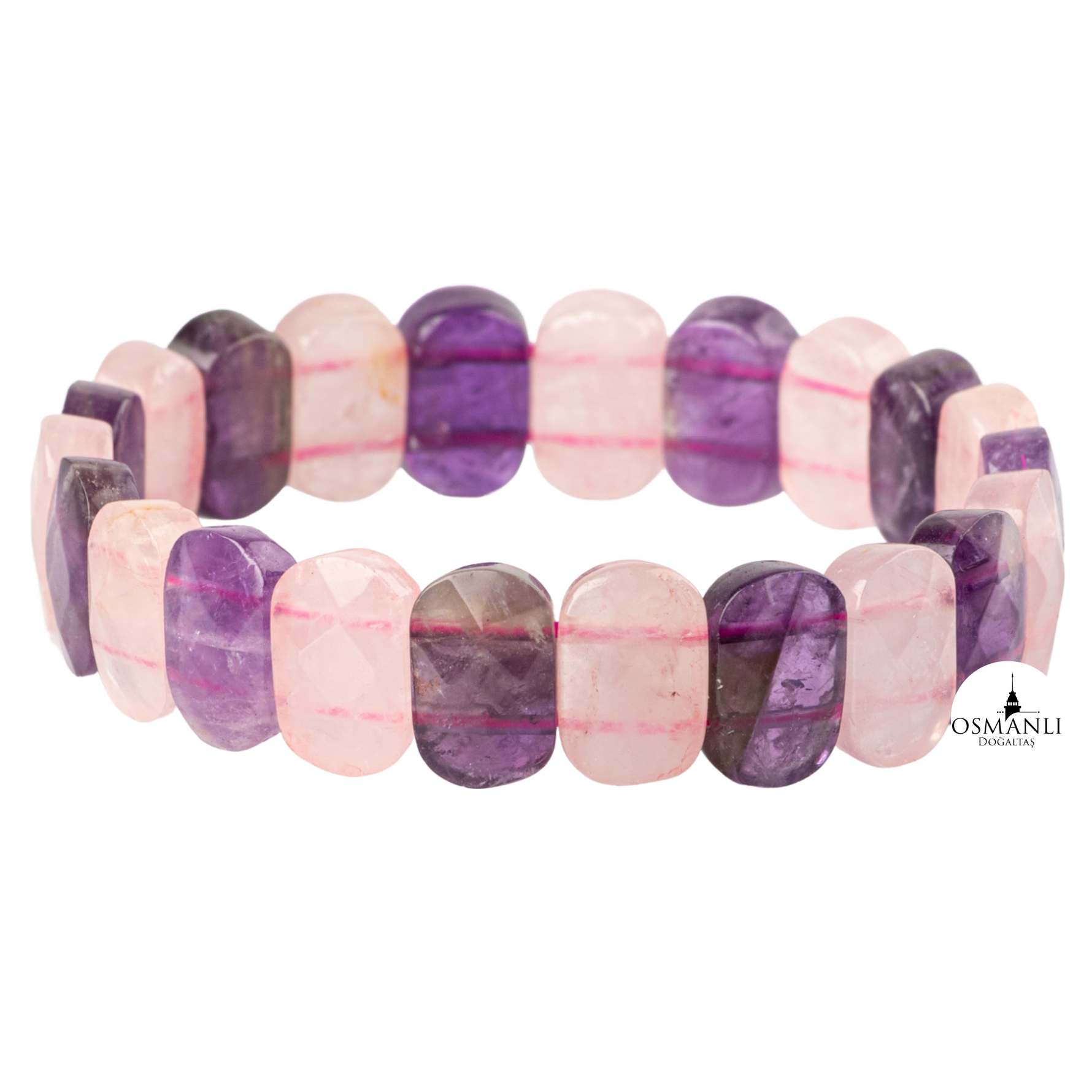 Ametist-Pembe Kuvars Doğal Taş Geniş Kesim Bileklik