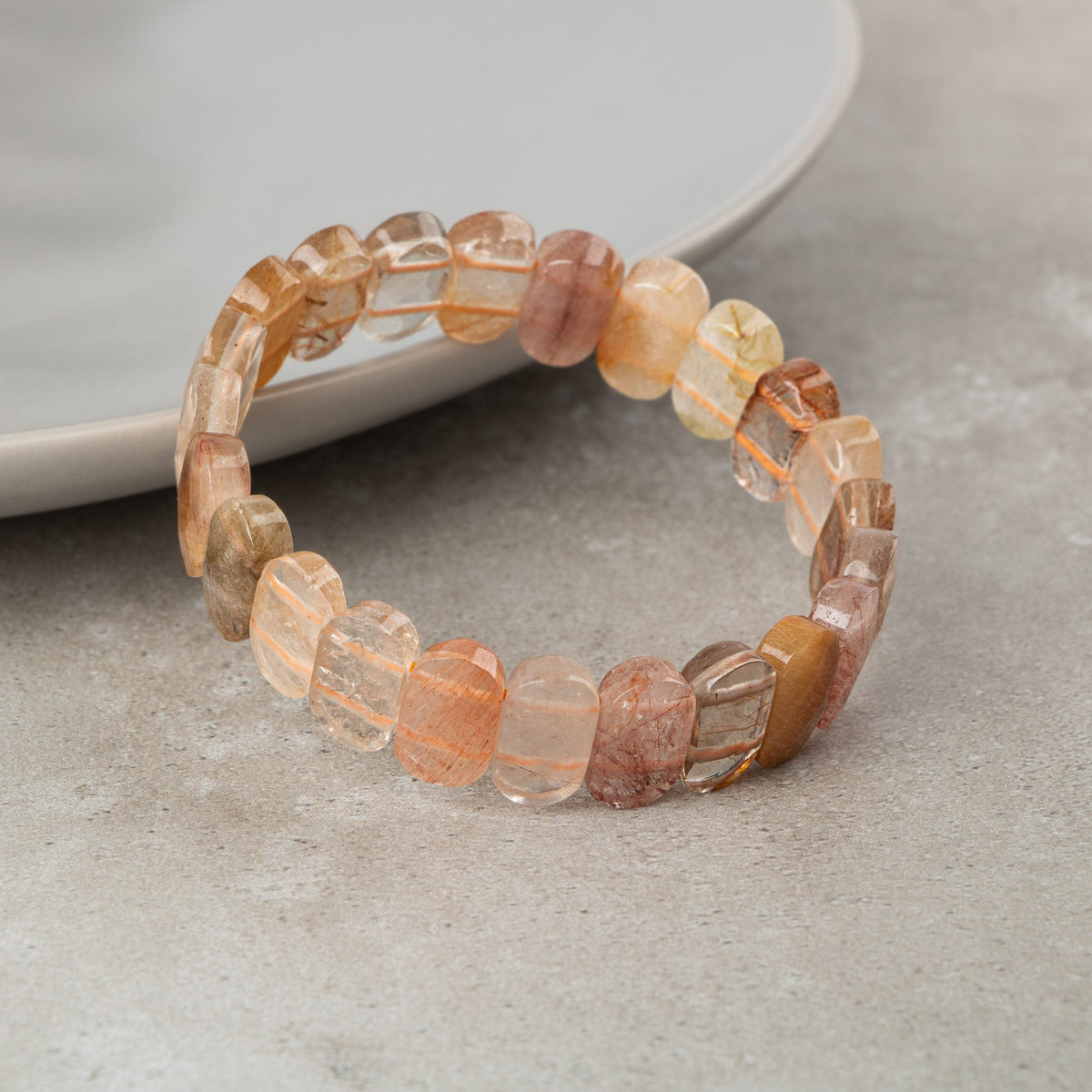 Altın Rutilli Kuvars Doğal Taş Geniş Kesim Bileklik