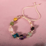 Başak Burcu Bileklik Ametist, Bordo Granat Lal, Jasper, Mavi Apatit, Pembe Kuvars, Yeşil Aventurin, Zebercet (Peridot)